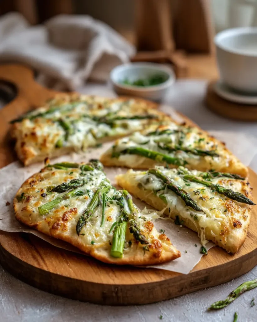 asparagus flatbread with crispy crust and melted cheese