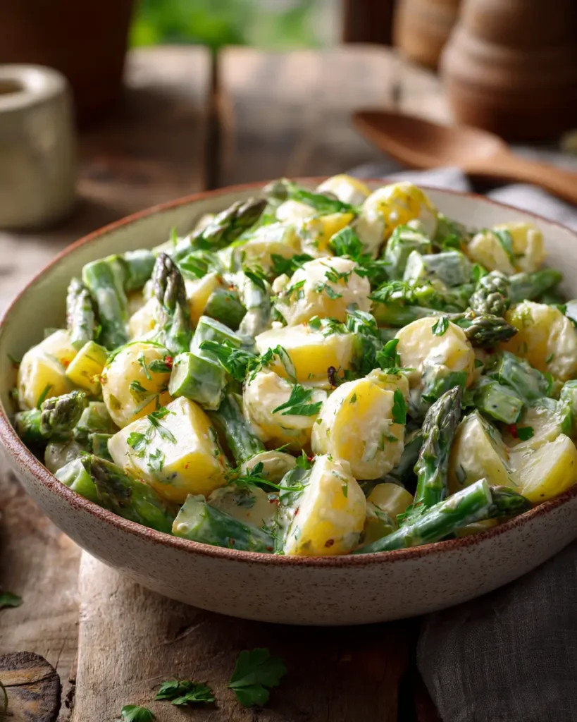 asparagus potato salad creamy with fresh asparagus and herbs