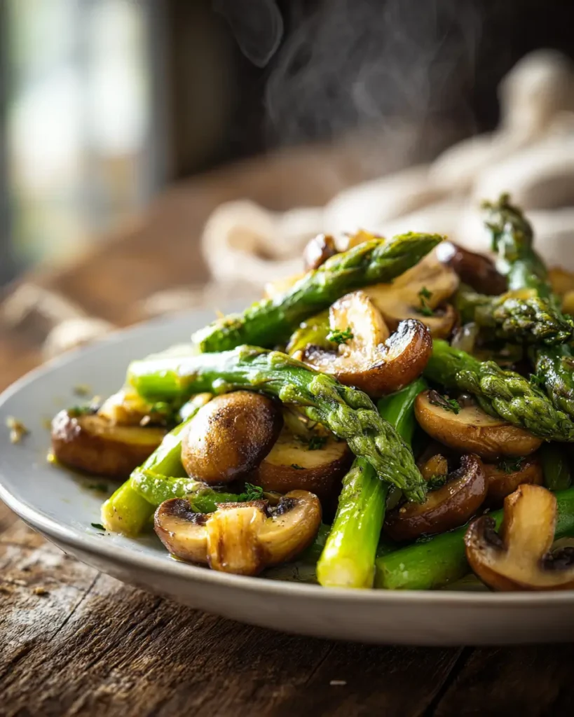 asparagus with mushrooms sautéed with garlic and butter