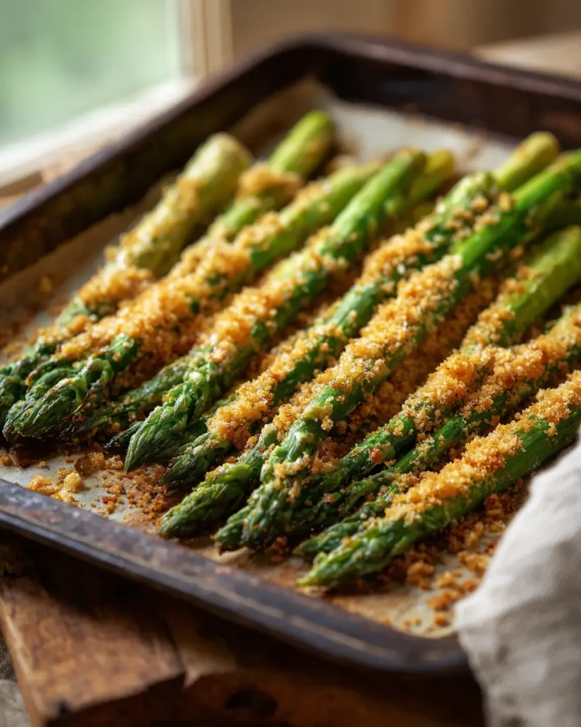 crispy asparagus recipe baked with parmesan and breadcrumbs
