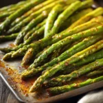 sheet pan asparagus roasted with crispy edges and olive oil