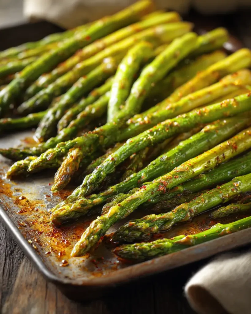 sheet pan asparagus roasted with crispy edges and olive oil
